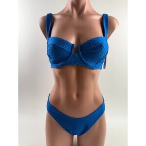 Victoria's Secret Swim Bikini Top & Brazilian Bottom Blue Set  Size 34DDD / M
